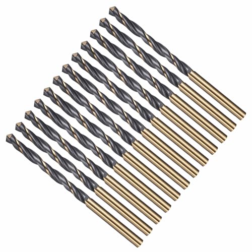 CoCud Drill Bit, 5mm Cutting Diameter, 4341 HSS Jobber Bits Gold and Black 118° Cutting Angle - (Applications: for Drilling Plastic Wood Soft Metal), 12-Pieces