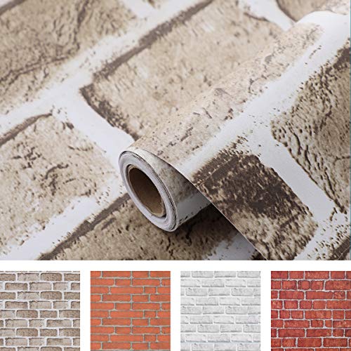 Coavas Brick Wallpaper 17.7 x 314.96 Inches Peel and Stick Paper Decorative Self-Adhesive Easy to Stick and Peel Faux Brick Printed Stick Paper Brown