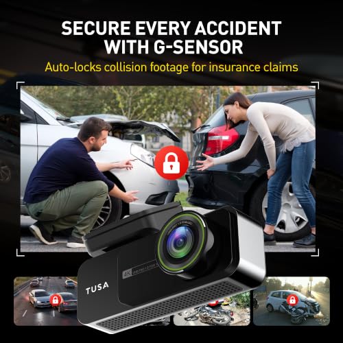 Image of TUSA 4K Front & 1080 Rear Dash Camera | WiFi Car Dash Cam | Super Night Vision | 6-Layer Lens | Loop Recording | Emergency Recording | Parking Monitor & Type-C Connectivity
