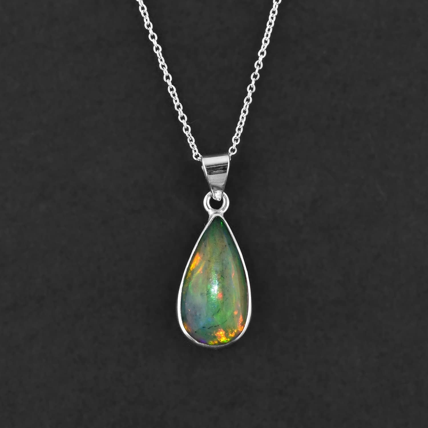 InfinityGemsArt Mothers Day Gifts Black Fire Opal Pendant Necklace Women, Birthstone Jewelrt Natural Gemstone Dainty Bezel Handmade Jewelry, Chakra Energy Healing Crystals, 925 Silver Chain 18 inch - Image 5