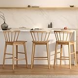 EYYTHUNG Wood Bar Stools Set of 3, Farmhouse 24' Barstool Counter Stools with Curved Back Counter Chairs for Kitchen Islands Dining Room, Natural Oak