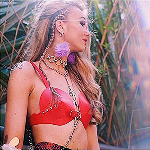 Women's Leather Bullet Cup Bra Body Harness Adjustable Brooch Buckle Punk Lingerie Bra Catwoman Costume(red) One Size - Image 3