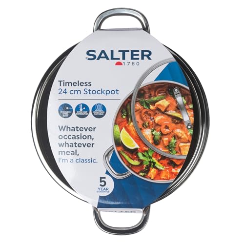 Salter Timeless 24cm Stockpot - Non-Stick Stainless Steel Cooking Pan, 9L, Includes Tempered Glass Lid & Steam Vent, Easy Carry Handles, Dishwasher Safe, Suitable for All Hobs Including Induction - Image 4