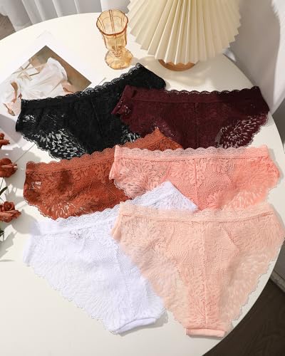 Image of ALL OF ME Sexy Underwear for Women Lace Bikini Panties Low Rise Cotton Hipster Stretch Ladies Cheeky Panty 6 Pack
