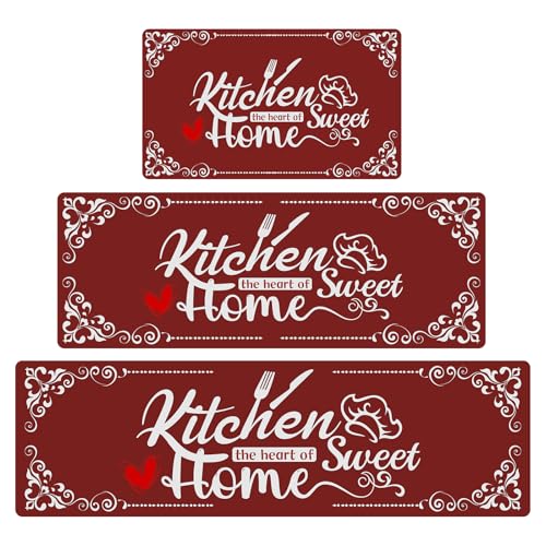 XLHOMO Kitchen Runner Rugs of 3, Non Slip Cushioned Kitchen Mats for Floor Waterproof Comfort Rugs and Mat Farmhouse Chef Mats Floor Carpet for Sink,Laundry Room