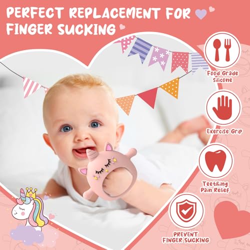 Image of Tinabless Teething Toys for Babies 6-12 Months, Unicorn Never Drop Silicone Teether Designed for Babies 0-6 Months, Car Seat Toy for New Born, Natural Organic Baby Teether for Boys & Girls, Pink