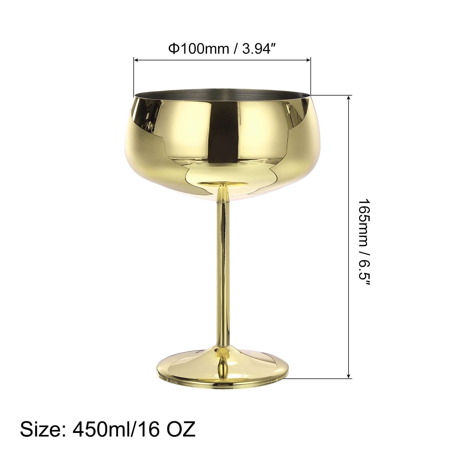 Uxcell Stainless Steel Martini Cocktail Glasses, 1Pcs 450ml/16 OZ Unbreakable Martini Glasses - Image 2