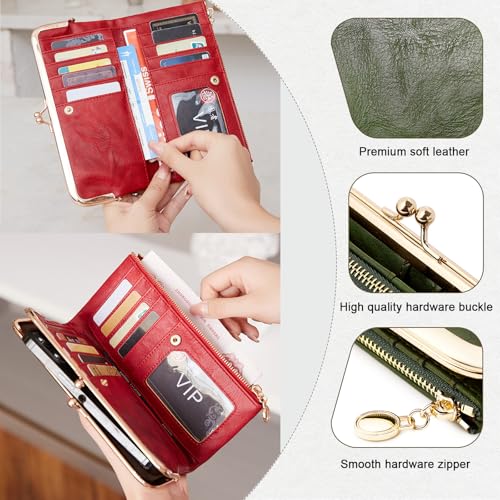 Image of Vintage Wallets for Women Large Bifold Kiss Lock Wallet for Women Leather Zip Clutch Coin Purse