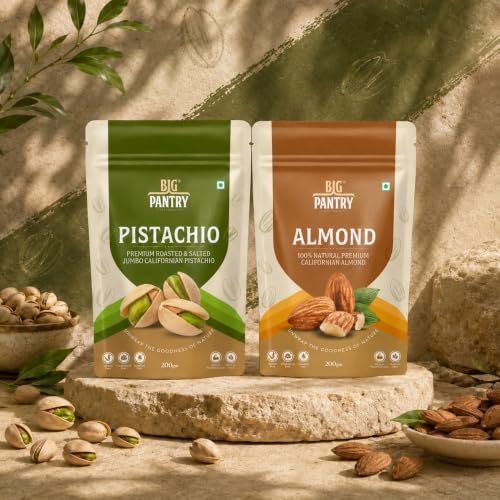 Image of BIG Pantry Rakhi Dry Fruits Gift Combo Pack - Premium Roasted & Salted Pistachios & California Almonds, 200g Each | Healthy Raksha Bandhan Gift Hamper for Brother, Sister & Family | Total 400g