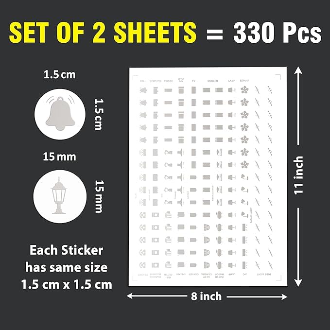 Image of Golden Switch Board Stickers for Home and Office - 330 Self Adhesive Electric White Switch Board Covers, Vinyl Transparent Stickers for Lightbulb, Fan, AC, Stickers (Silver)