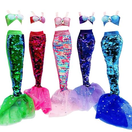 5 Pcs 11.5 Inch Girl Doll Mermaid Tail Clothes and Accessories (Dolls are Not Included) - Mermaid Tail Summer Dress, Swimsuit, Bikini