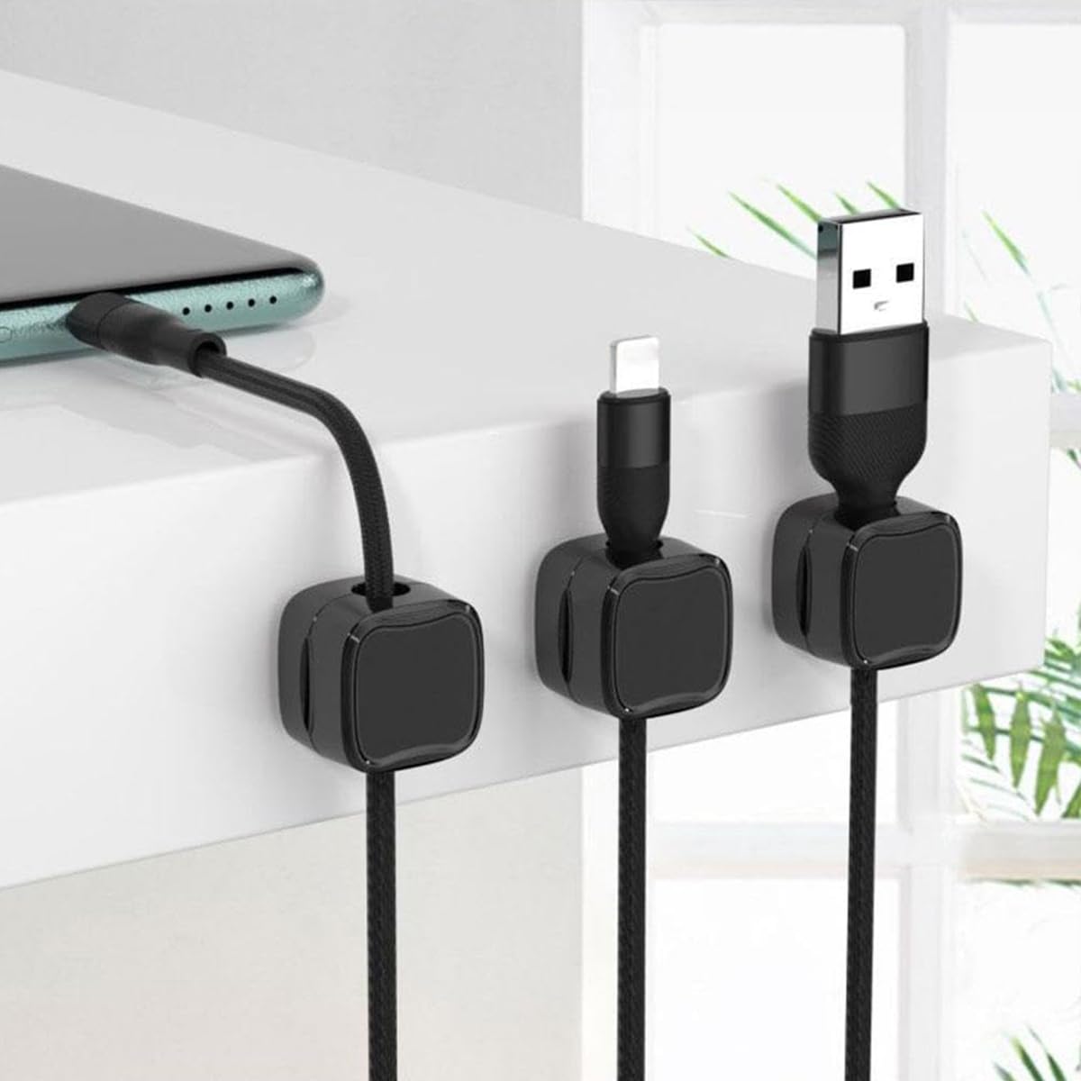 6 Supports Magnétiques Pour Câbles De Bureau – Organiseur Chargeur Adhésif Invisible – Blanc, Anti-Désordre