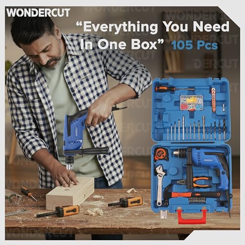 Image of WONDERCUT Professional-Impact Drill Tool Kit, 780W, 3000 RPM, 13mm Chuck, Blue BMC WC-13DK-100 Power & Hand Tool Kit (105 Tools)