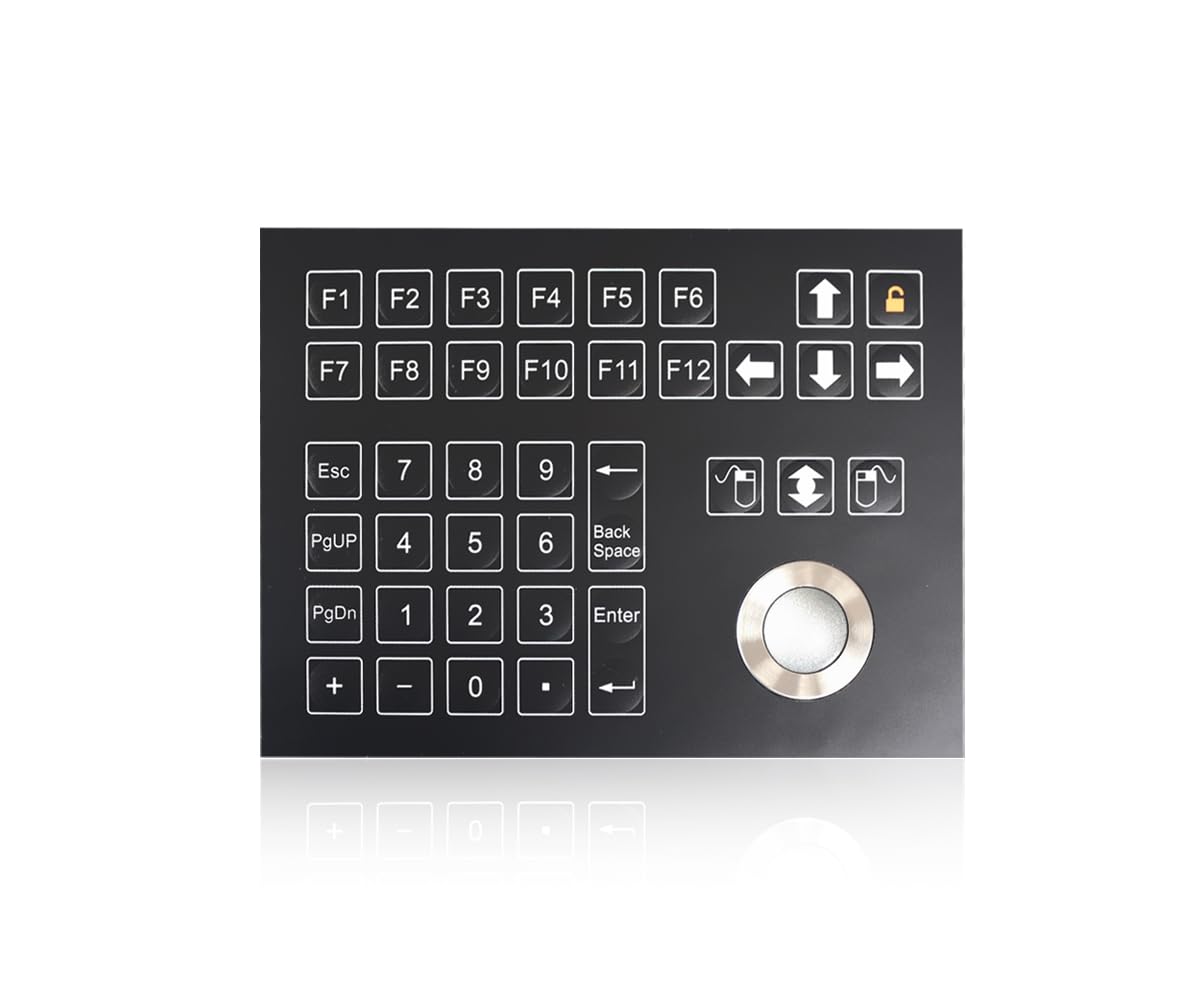 K-TEK-D185-OTB-KP-SW przemysłowa klawiatura ze stali nierdzewnej z optycznym trackballem IP68, wodoodporny kompaktowy panel IP65, mocowanie od góry, 38 klawiszy z klawiaturą numeryczną USB, do