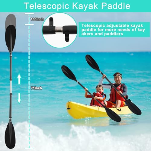Greeily Kayak Paddle, 71inch to 100inch Telescopic Canoe Paddle Boat Oars with Kayak Paddles Leash Made of Stainless Steel Tube and Comfort Grips Black - Thumbnail 4