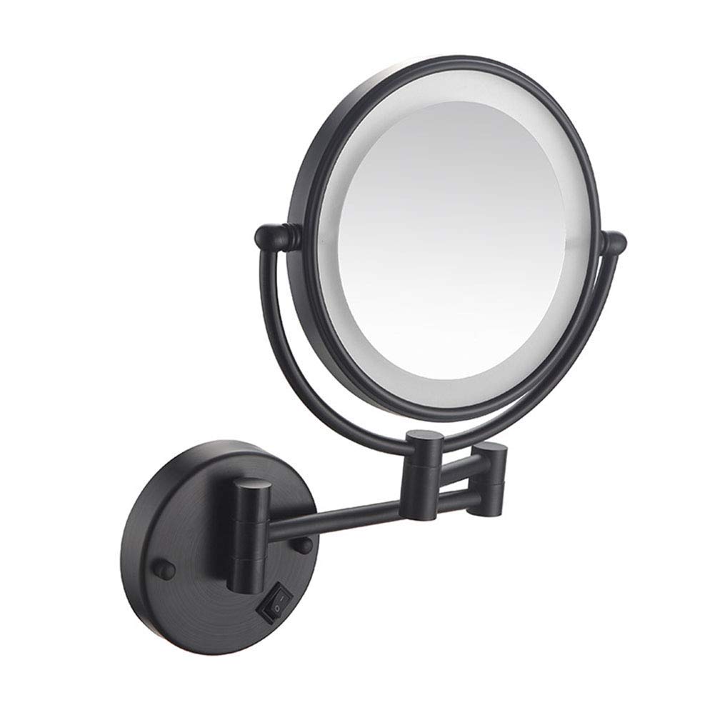 Espejo De Maquillaje De Pared De 8 Pulgadas con Luz Led Y Aumento, Espejo De Tocador Giratorio De Doble Cara para Baño, Rotación De 360 Grados, Cuello De Cisne Flexible Y Ventosa,Matte Black-7x