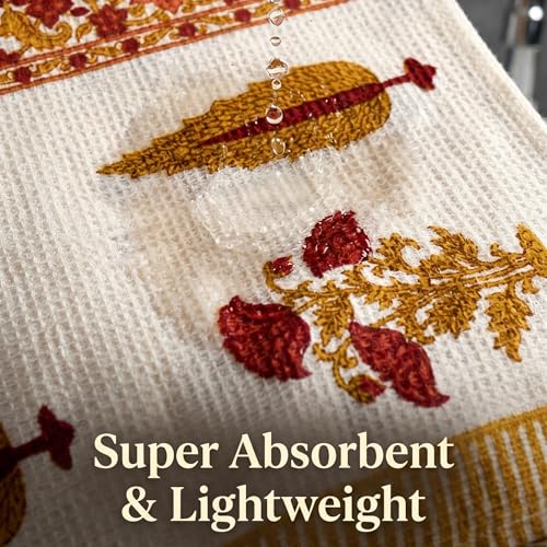 Image of Mafatlal Madhuban Elegant Cotton Waffle Towel (147x76 cm) | 250 GSM | Hand Printed, Quick Dry, Soft & Absorbent | Adobe Red