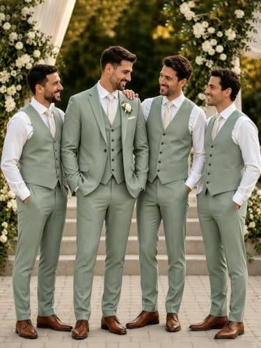 Image of Wangyue Mens Suit 3 Piece Slim Fit Suit for Men Formal Business Suit Wedding Groom Prom Tuxedo Dinner Party