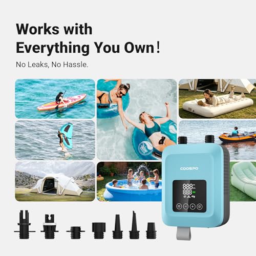 CooSpo Wave 20 Go Portable SUP Air Pump, 20PSI High Pressure Electric Inflator, 59.2Wh Rechargeable Battery Powered, Low Noise, Digital Display Auto Stop, Dual Mode Inflation for Kayak Paddle Board by CooSpo - Used condition - Image 6