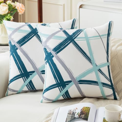 Jayusaror Housses de Coussin 40x40 Bleu Sarcelle Turquoise Gris Velours Coussin Canape...