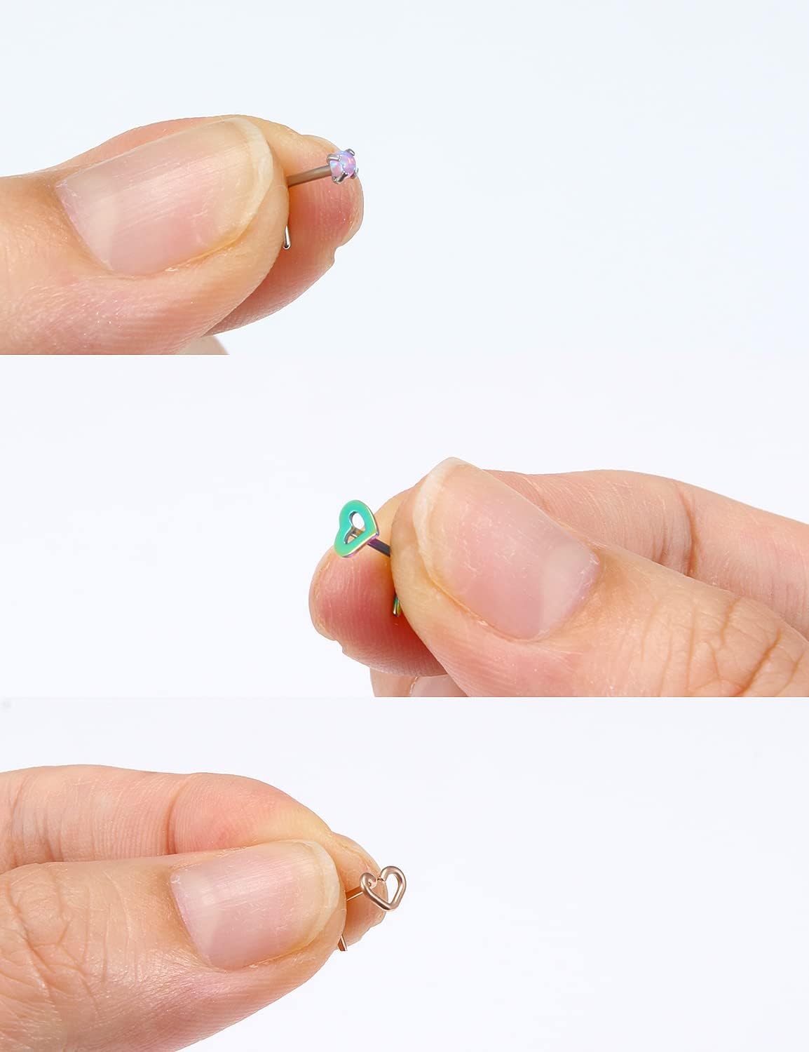 Prjndjw 20G 18G Nose Rings Studs Surgical Steel Nose Stud Glow Dark Heart Opal CZ Flower Nose Piercing Jewelry Nose Rings for Women Straight Screw L Shaped Nose Rings Hypoallergenic Nose Piercing Kit - Image 7