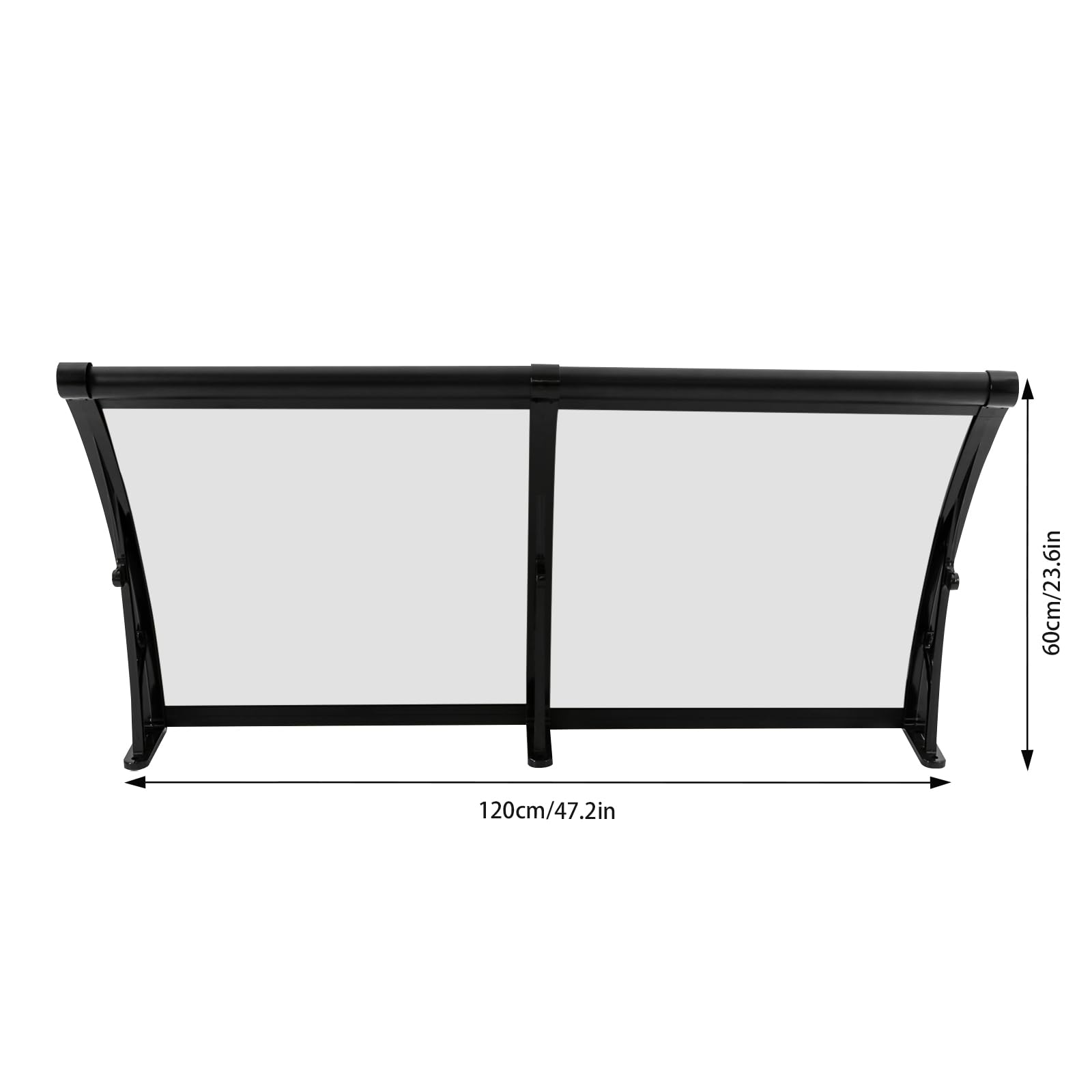Vordach für Haustür 120x60 cm Überdachung Haustür aus Aluminium Legierung Türdach für Draußen Regenschutz Türvordach für Sonnenschutz Pultvordach für Tür Eingang Hauseingang (Klar+Schwarz)