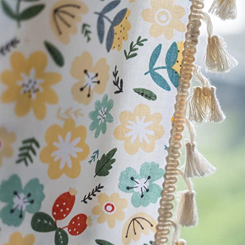 Deeprove Boho Cotton Linen Handmade Tassel Curtain 1 Panel, Farmhouse Yellow Florals Print, Rod...