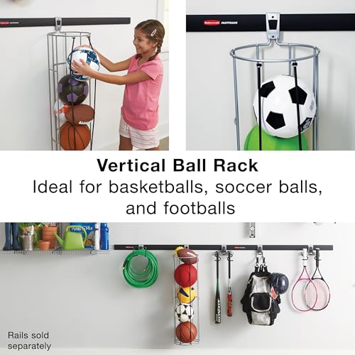 Image of Rubbermaid Garage FastTrack Vertical Ball Rack Satin Nickel Wall Mounted Storage System Holds up to 50 pounds for Home /Garage Silver