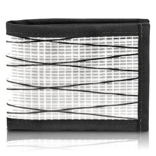 Image of Flowfold Vanguard Recycled Sailcloth Bifold Wallet | Slim and Durable with Cash pocket, Two Hidden Card Pockets and Two ID Windows | Holds 10-12 Cards | Minimalist Wallet Made in USA | White Sailcloth
