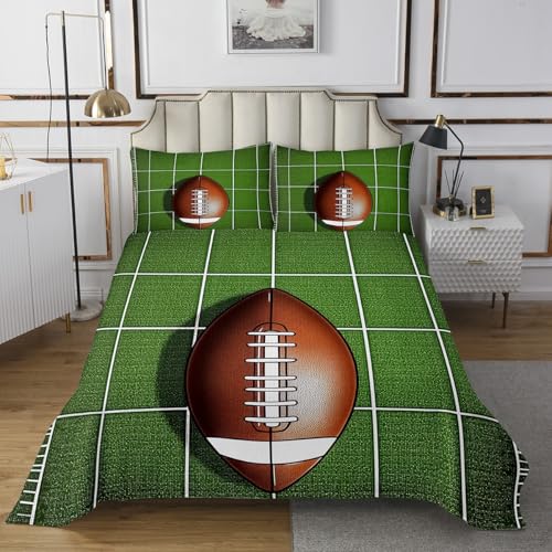 Castle Fairy Rugby Coverlet Set Twin Size,Soccer Field Sports Games Quilted Coverlet for Kids Children Room,American Football Bedspread 2 Piece Quilt Set with 1 Pillow Sham