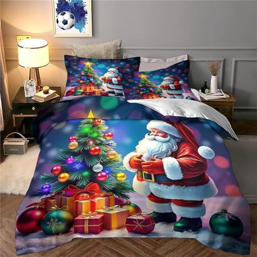 Housse de couette Père Noël microfibre 3D parure lit 3pcs - 5