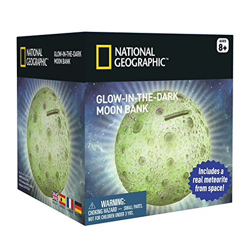 National Geographic Glowing Moon Money Bank for Kids - with a Real Space Rock