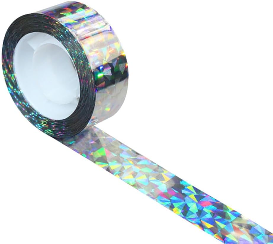 MISSYOUNG Holographic Reflective Ribbon Tape, 0.9in x 260ft, Keeps Away Woodpecker, Pigeon, Hawks, Grackles, Plastic with Paper Coating, Holographic