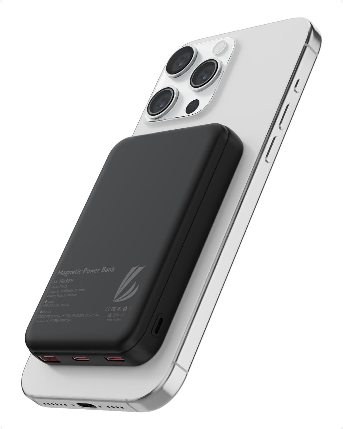 LL TRADER 006 Magnetic Wireless Power Bank 10000mAh Portable Charger Battery Pack Compatible with MagSafe for iPhone 12/13/14/15 Series (Black)03