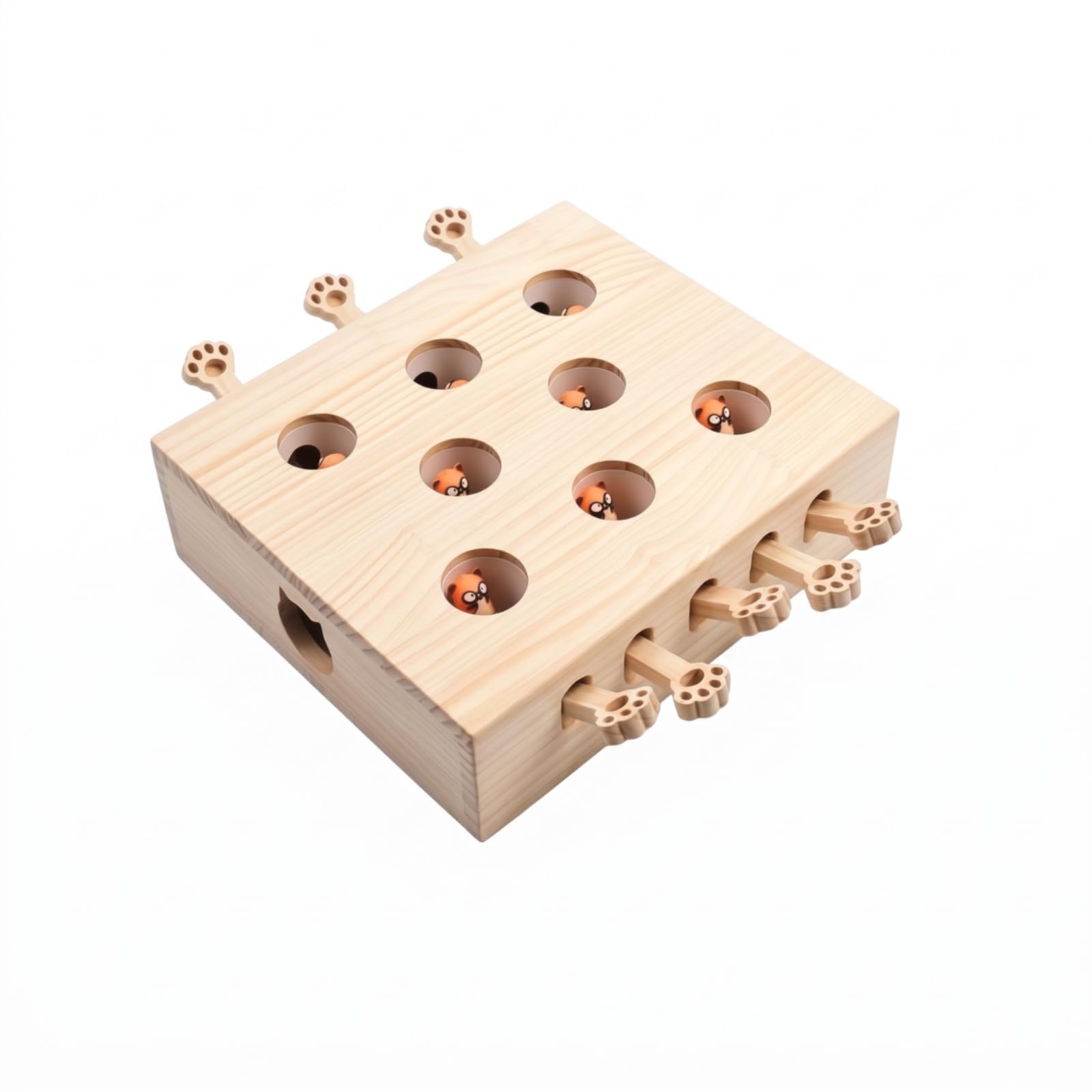Colcolo Interaktives Katzenspielzeug Holz Katzen Aktivitätsspiel Box Spielzeug mit Spielöffnungen Oben Und Seitlichen Katzenkopf Ausschnitten Kontrollierbare, Style to 2