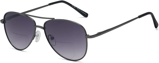 Eyekepper Bifocal Verres de lecture Verres Polycarbonate Printemps Temple Pilot Style Lecteurs Verre Gris +2.0