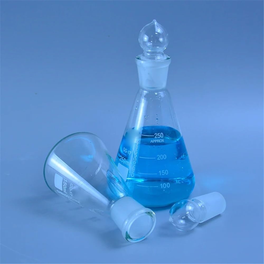 Cristalería de Laboratorio Matraz Erlenmeyer de vidrio de 150-2000 ml con tapa, de vidrio, for laboratorio, triangular, de 3,3 mm.(2000ml)