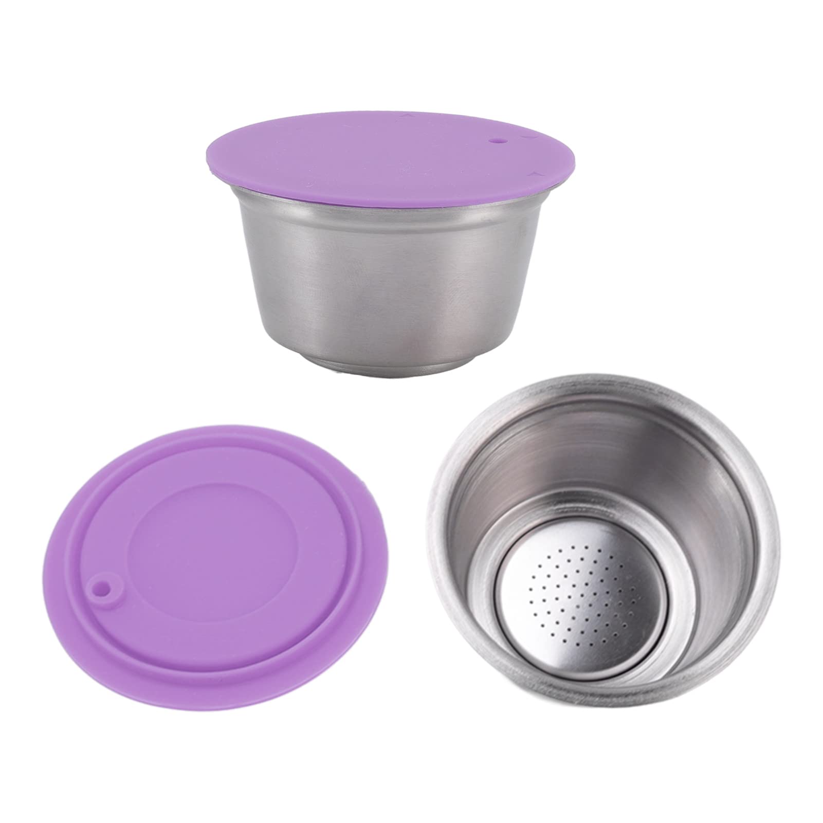 Taza de cápsula de café, taza de cápsula recargable reutilizable, taza de filtro de café reutilizable de acero inoxidable, juego de cápsulas de café recargables (Purple)