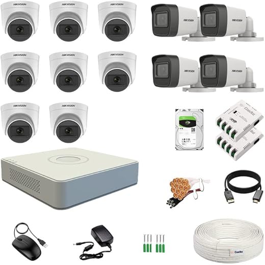 HIKVISION 16 Channel DVR with 8 Dome & 4 Bullet Cameras 4TB