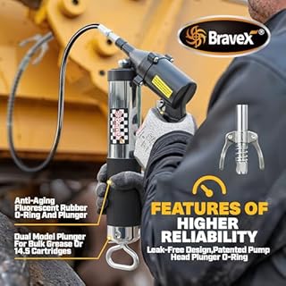 Pneumatic Grease Gun Automatic W/Quick Release Coupler, Continuous Cycle Heavy Duty 6000 PSI Air Compressor Grease Gun with Flex Hose 18 Inch