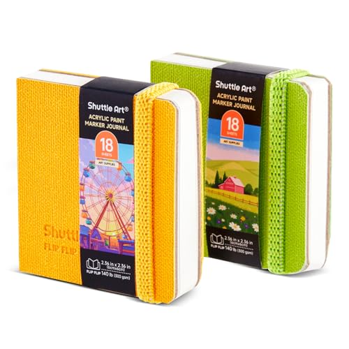 Shuttle Art Small Sketchbook for Acrylic Paint Marker - 2 Pack (36 Sheets Total) 2.36x2.36 Watercolor Journal with 140LB (300 GSM) Paper Acrylic Paint Marker Journal for FlipFunAlong