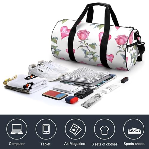 Sac de voyage fleur rose et amour pour camping randonnée et escapades de week-end