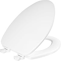 Church by Bemis Elongated Wood Toilet Seat with Easy Clean Hinges, Durable Enameled Finish, White - Fits All Standard Toilets