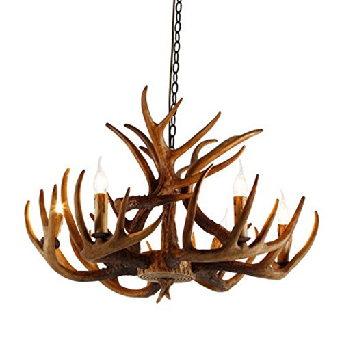 Lustre en bois de cerf style campagnard américain à 6 lampes pour salon et villa