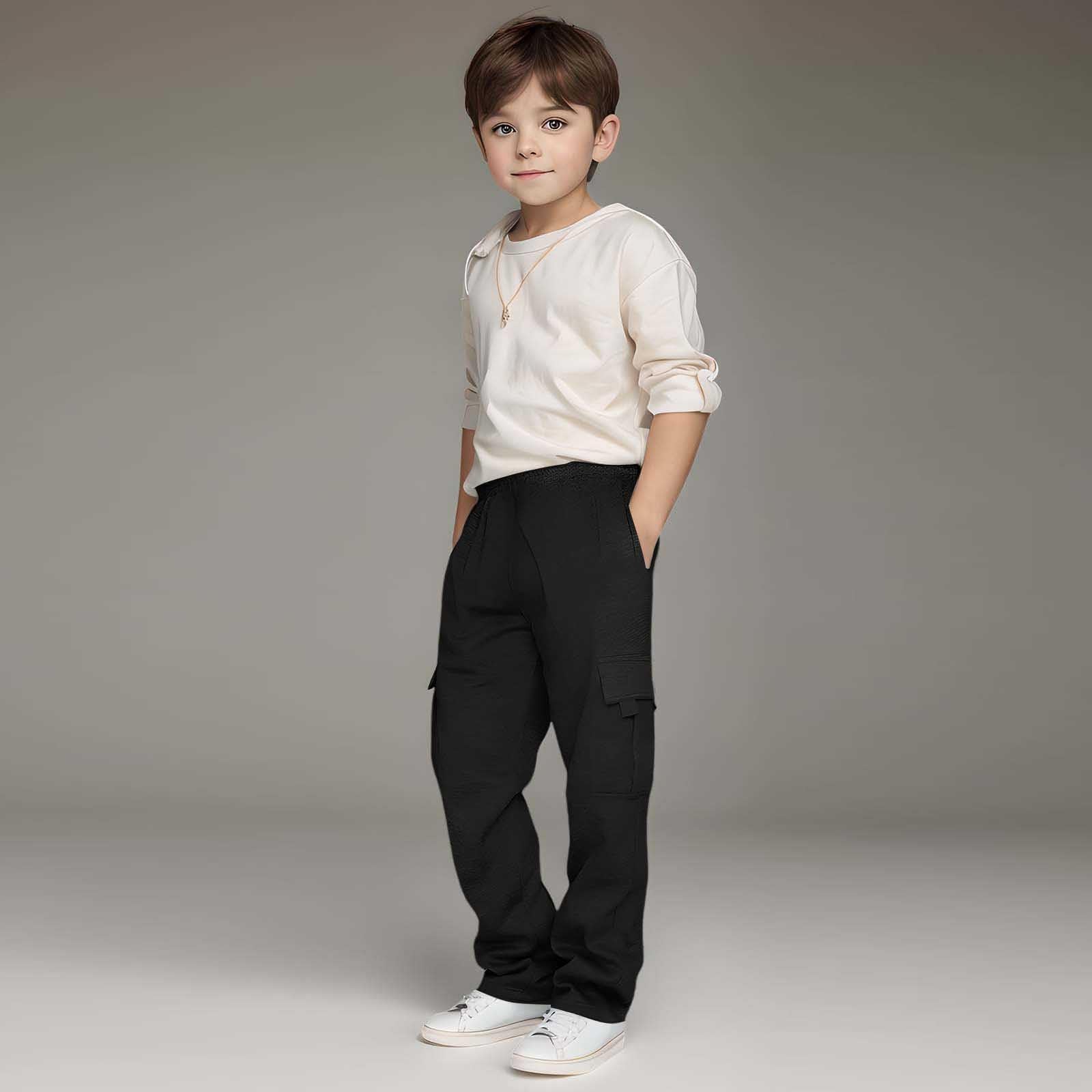 Generisch Pantalones deportivos largos para hombre, monos para niños, pantalones de chándal con cordón, pantalones negros para niños