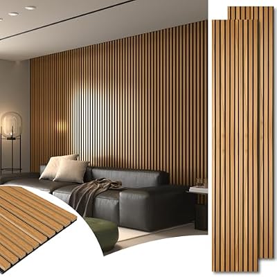 Art3d 2pcs-104 x 15.75in Slat Acoustic Panel for Wall and Ceiling, 3D Fluted Sound Absorbing Panel with Wood Finish, Teak