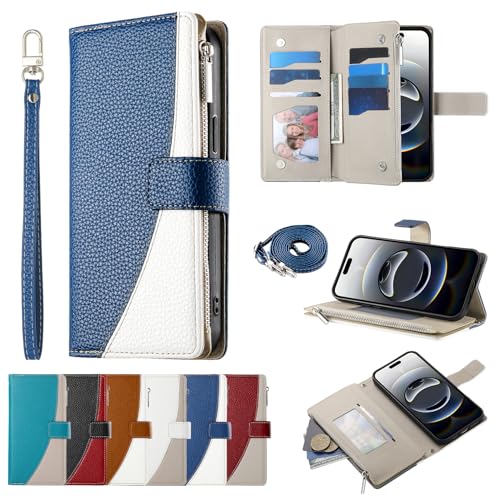 Coque Oppo A53S 4G BAILI étui portefeuille en cuir bleu avec fermeture éclair