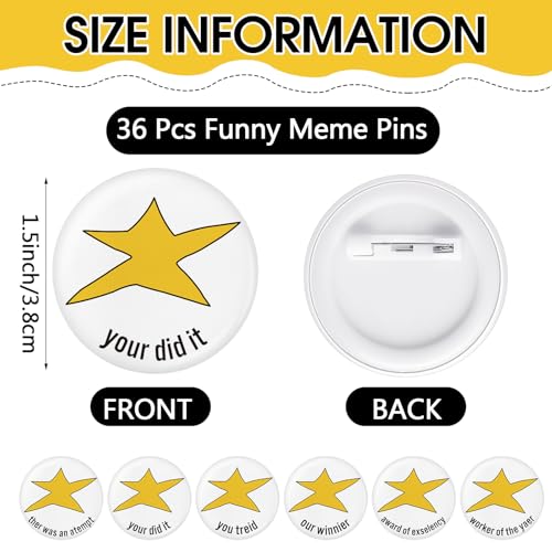 Image of Yinkin 36 Pcs Funny Star Pins, Your Did It Cute Meme Pins Humorous Badge Brooch Jewelry Accessories, Encouragement Gifts for Friends Coworkers Adults