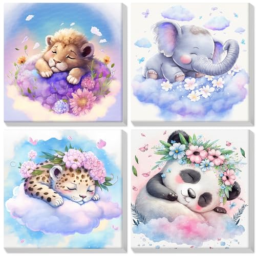 Lxmsja 4 Pack Animal Pintar por Numeros Niños con Marco, DIY Cartoon Cuadros para Pintar por Numeros, Pintura Acrilica Manualidades Adultos Niña, Regalo Niña 9 10 11 12 13 Años, 20x20cm