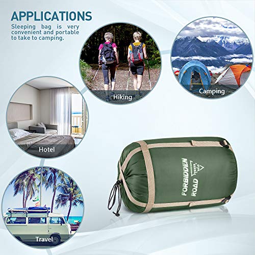 Forbidden Road Backpacking Sleeping Bag - 3 Season Warm & Cool Weather, Portable Single Sleep Bag Lightweight Water Resistant Semi Envelope For Camping Hiking Backpacking - Compression Bag Included #TOP7